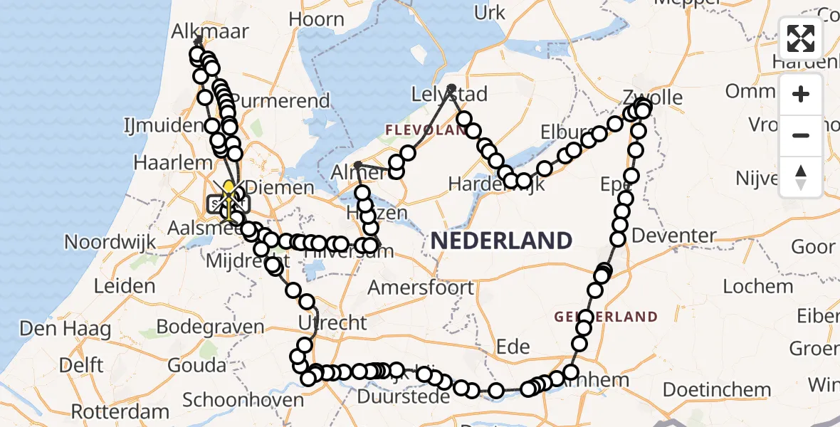Routekaart van de vlucht: Politieheli naar Schiphol, Amsterdam-Bataviaweg