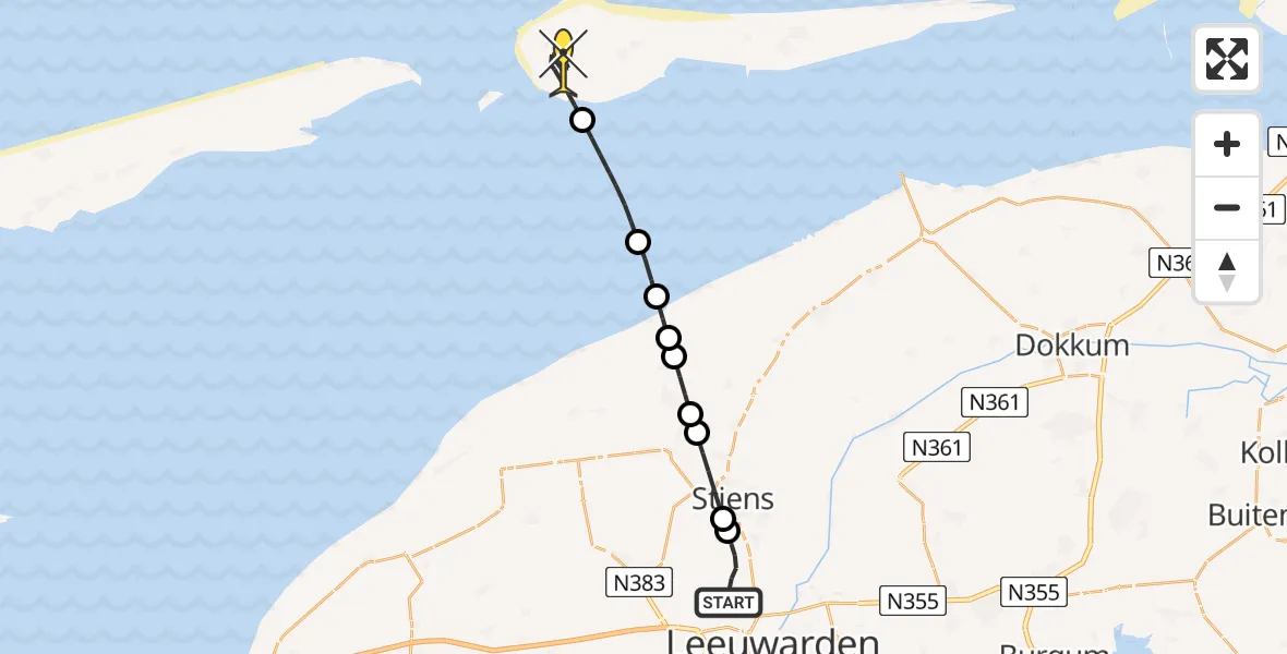 Routekaart van de vlucht: Ambulanceheli naar Hollum, Keegsdijkje