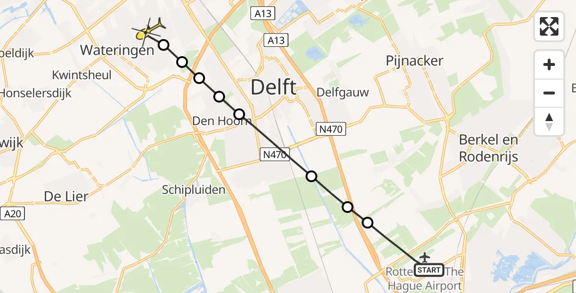 Routekaart van de vlucht: Lifeliner 2 naar Den Haag, Santiagosingel