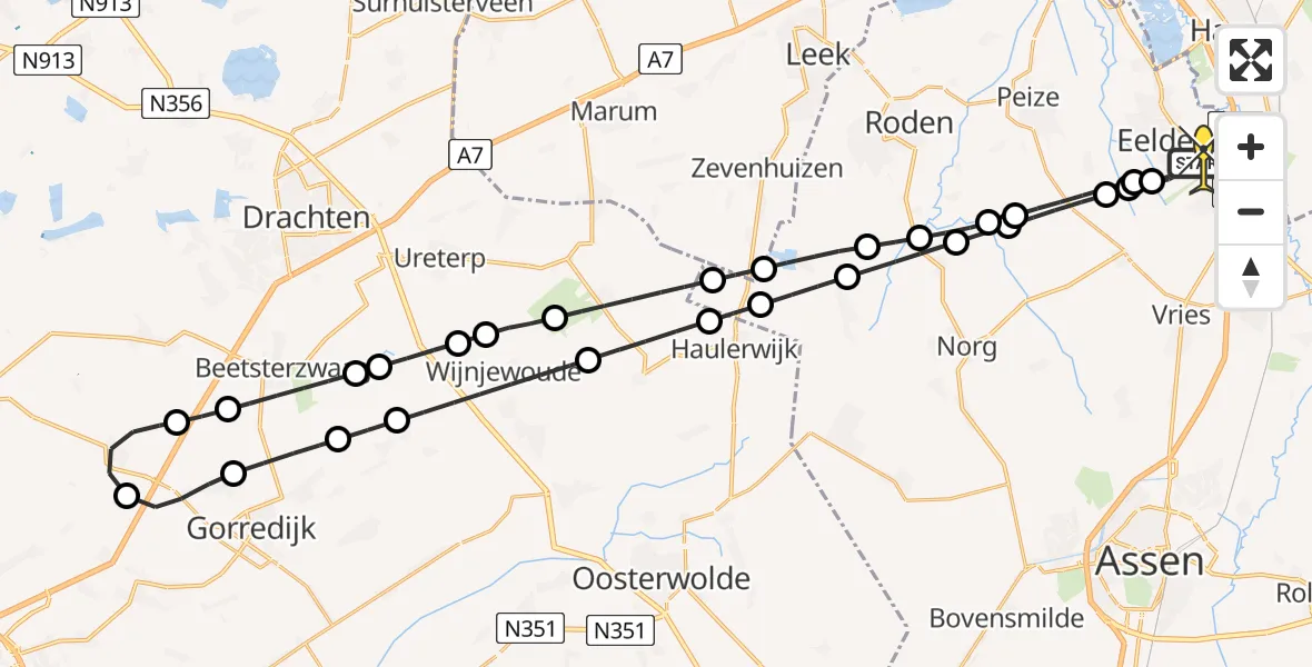 Routekaart van de vlucht: Lifeliner 4 naar Groningen Airport Eelde, Lugtenbergerweg