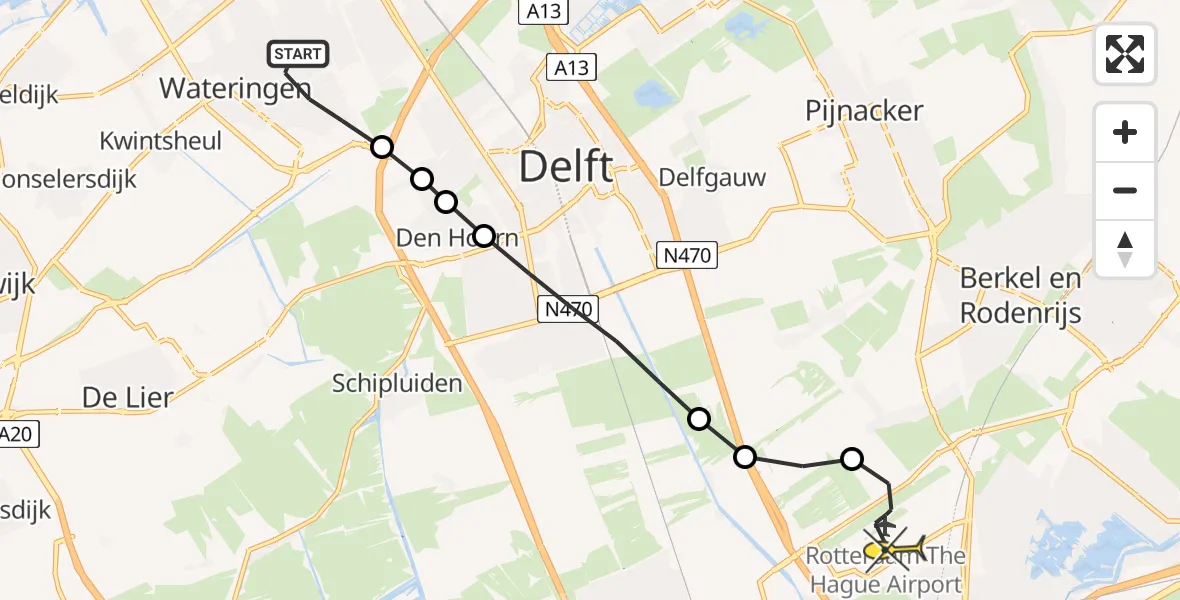 Routekaart van de vlucht: Lifeliner 2 naar Rotterdam The Hague Airport, Berlijnstraat