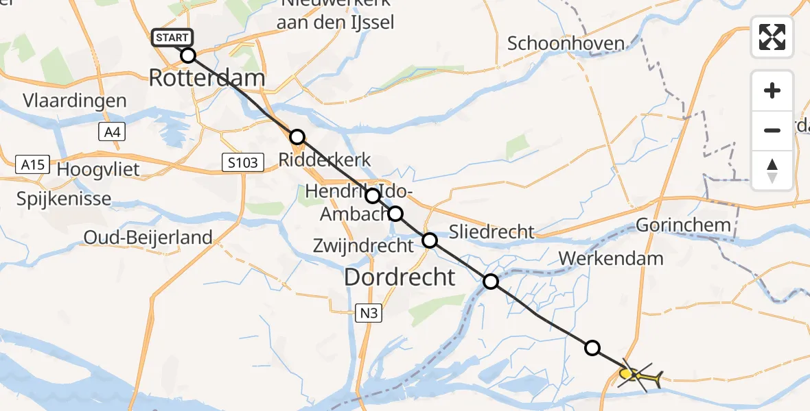 Routekaart van de vlucht: Lifeliner 2 naar Hank, Van der Duijn van Maasdamweg