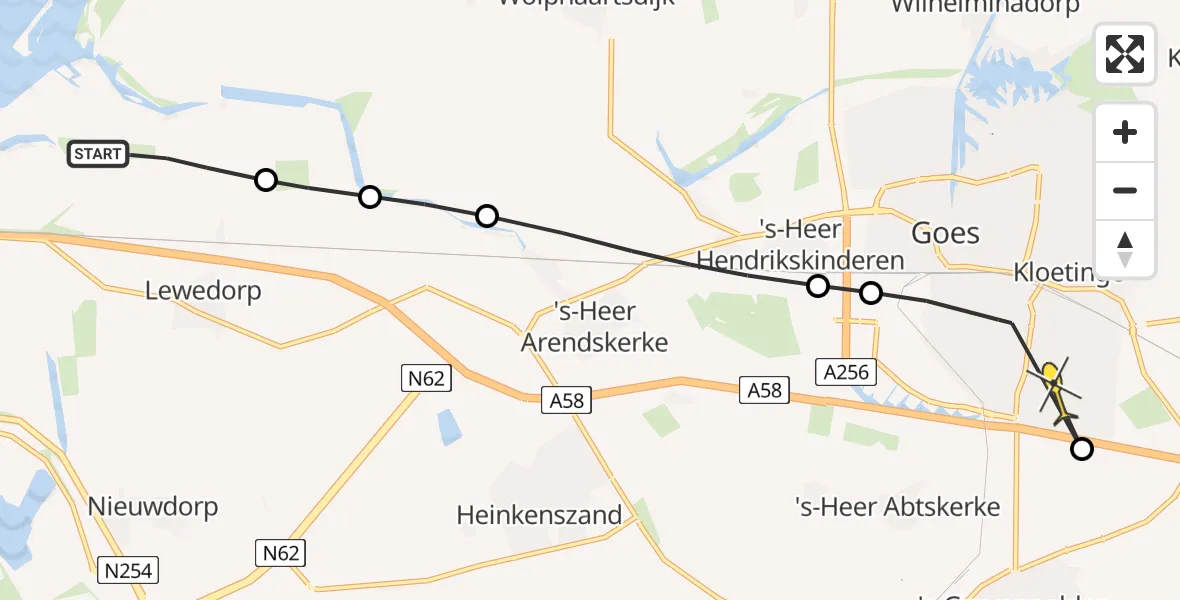 Routekaart van de vlucht: Lifeliner 2 naar Goes, Pietweg