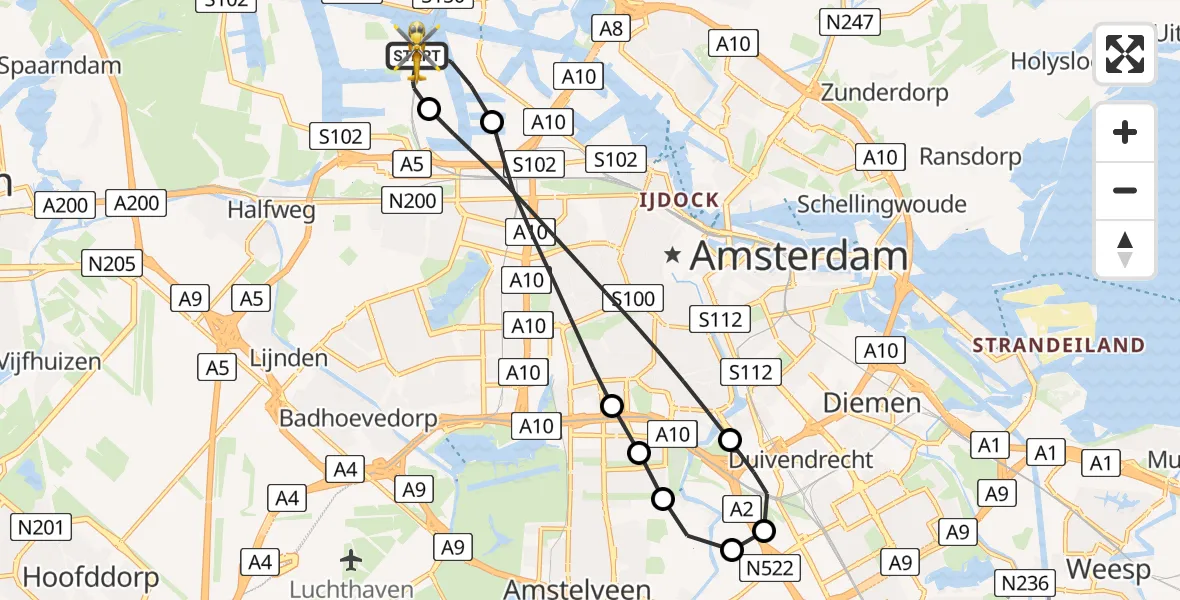 Vluchtroute Traumahelikopter Amsterdam Heliport - Amsterdam Heliport, 07 juli 2025, 07:00