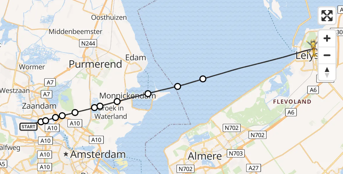Vluchtroute Traumahelikopter Amsterdam Heliport - Lelystad, 07 juli 2025, 10:42