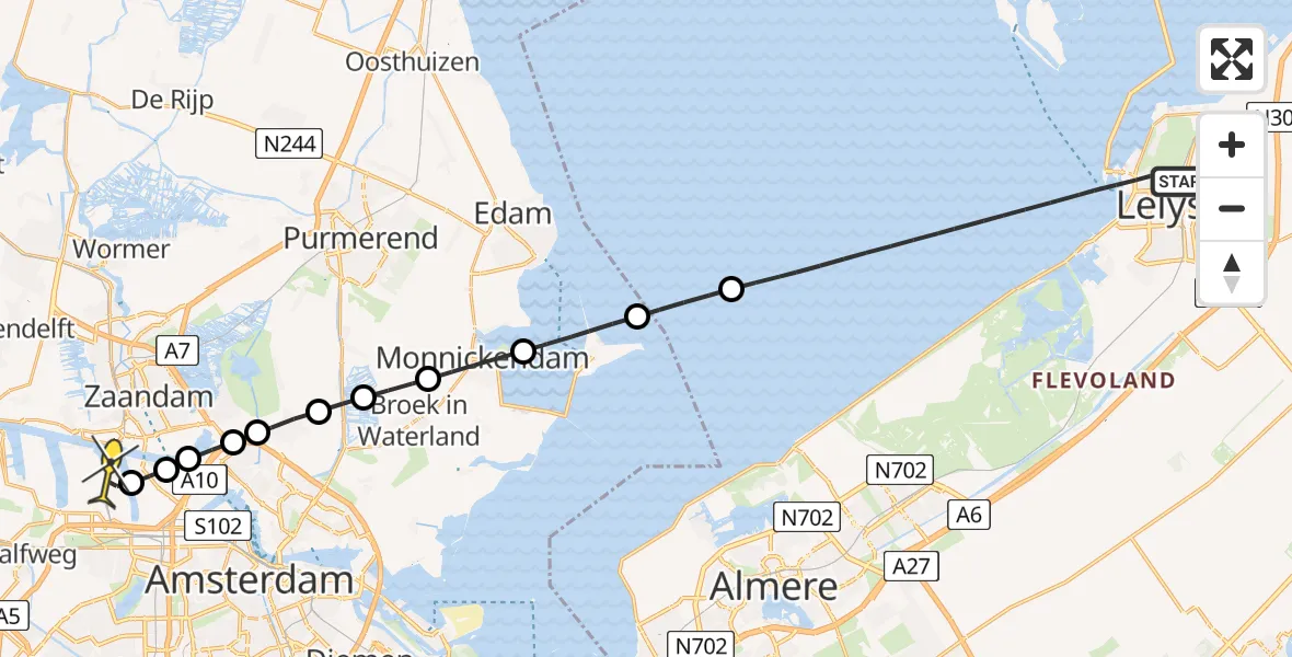 Routekaart van de vlucht: Lifeliner 1 naar Amsterdam Heliport, Lommerrijk