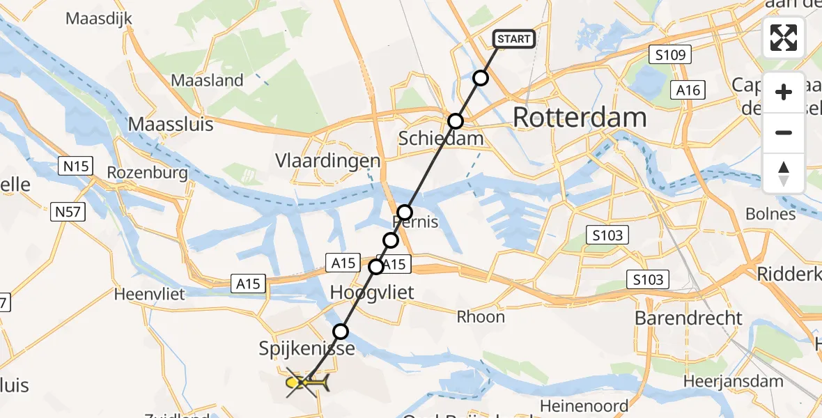 Routekaart van de vlucht: Lifeliner 2 naar Spijkenisse, Delflandstraat