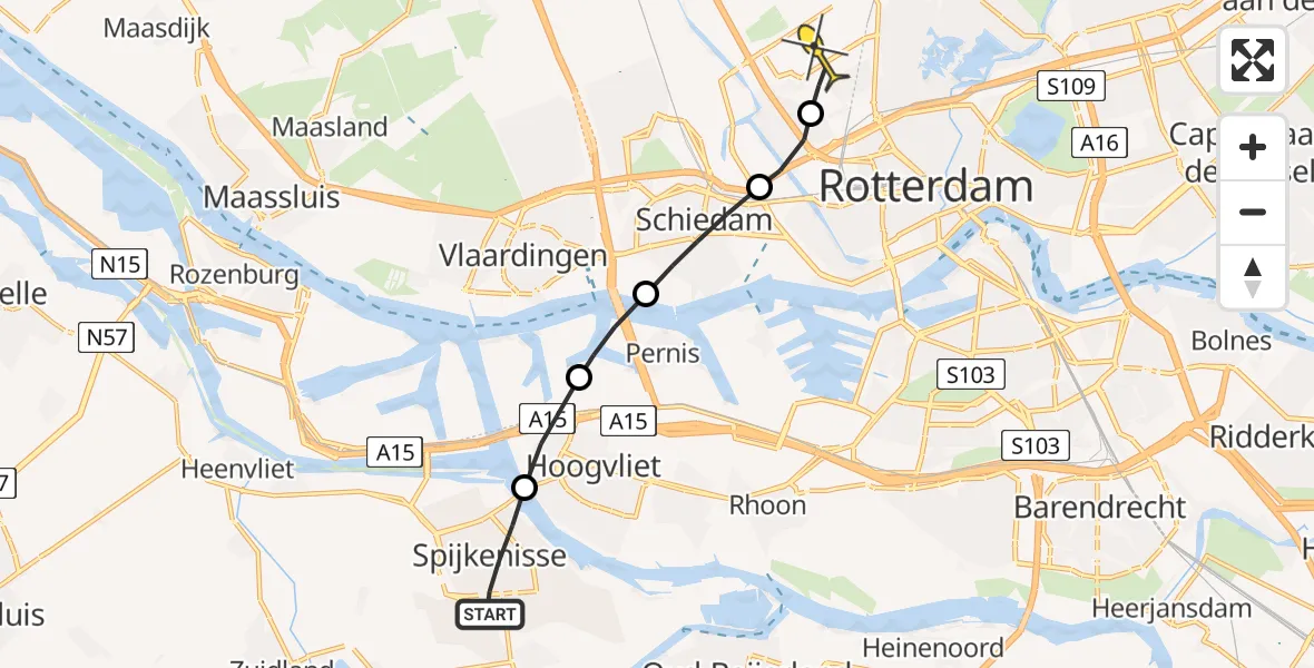 Routekaart van de vlucht: Lifeliner 2 naar Rotterdam The Hague Airport, P.J. Bliekstraat
