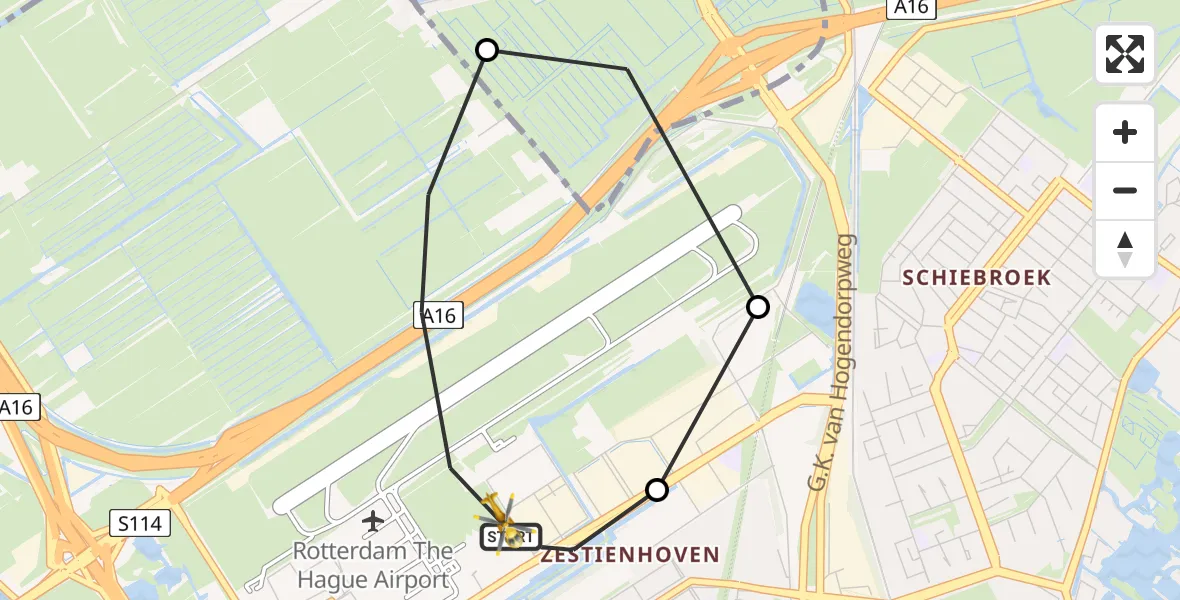 Vluchtroute Traumahelikopter Rotterdam The Hague Airport - Rotterdam The Hague Airport, 07 juli 2025, 12:42