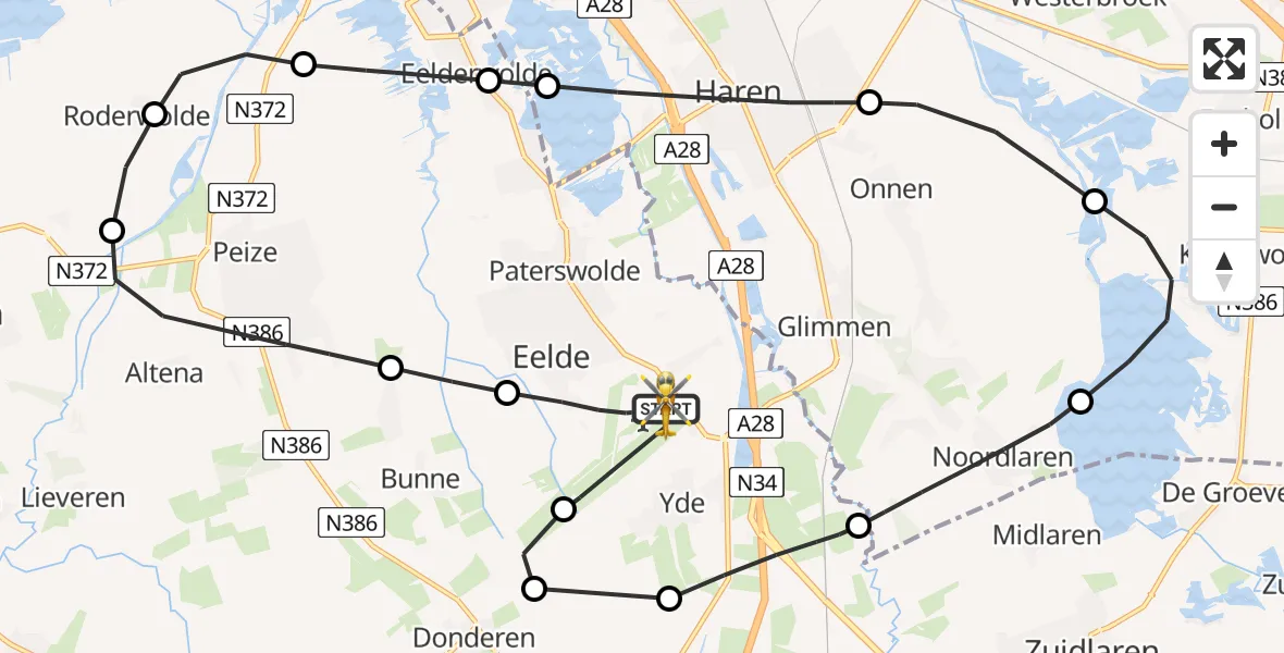 Vluchtroute Traumahelikopter Groningen Airport Eelde - Groningen Airport Eelde, 07 juli 2025, 13:15