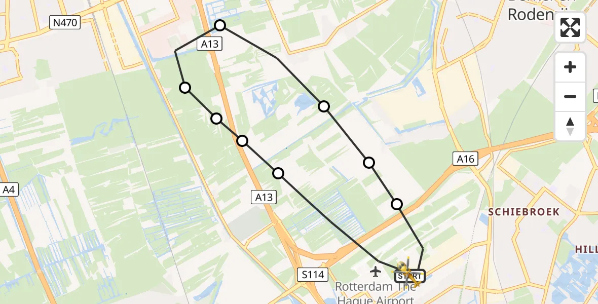 Vluchtroute Traumahelikopter Rotterdam The Hague Airport - Rotterdam The Hague Airport, 07 juli 2025, 13:22