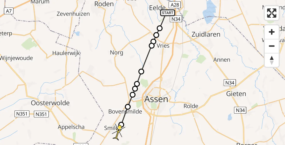Routekaart van de vlucht: Lifeliner 4 naar Smilde, Moespot