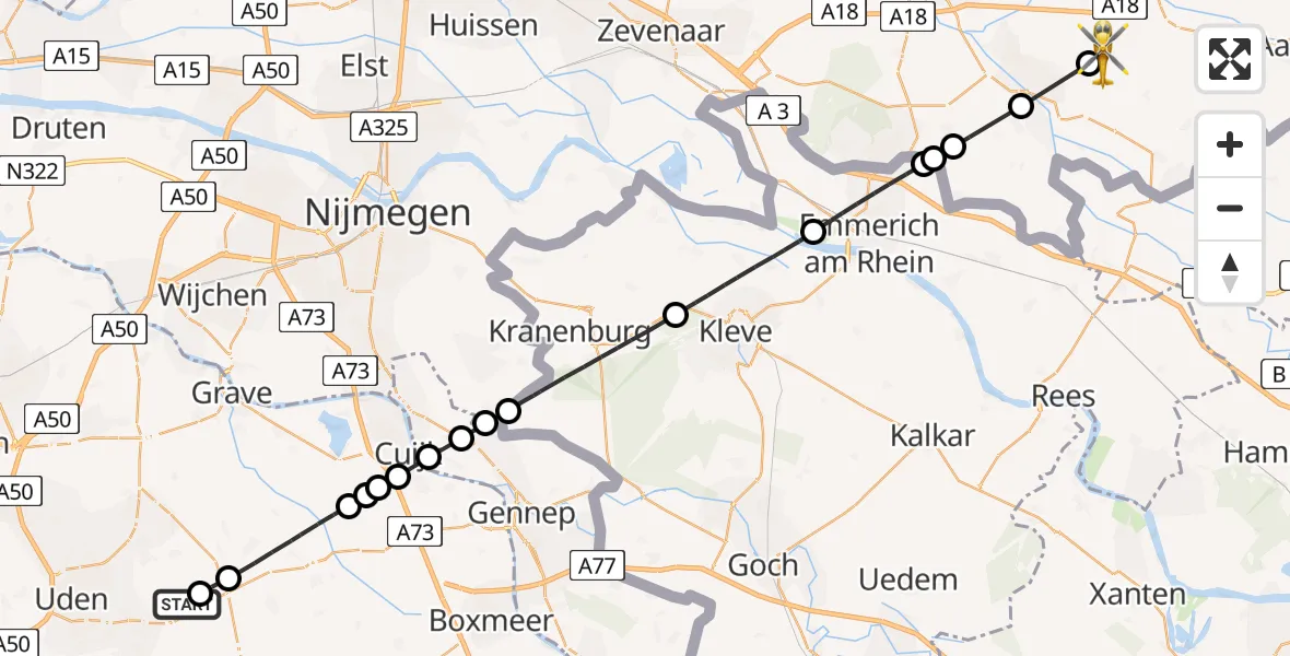 Vluchtroute Traumahelikopter Vliegbasis Volkel - Sinderen, 07 juli 2025, 14:05