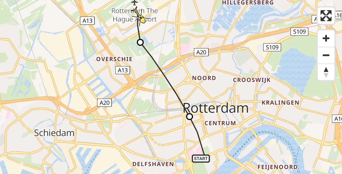 Routekaart van de vlucht: Lifeliner 2 naar Rotterdam The Hague Airport, Gouvernestraat
