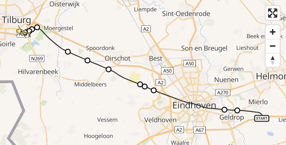 Routekaart van de vlucht: Lifeliner 3 naar Tilburg, Trimpert