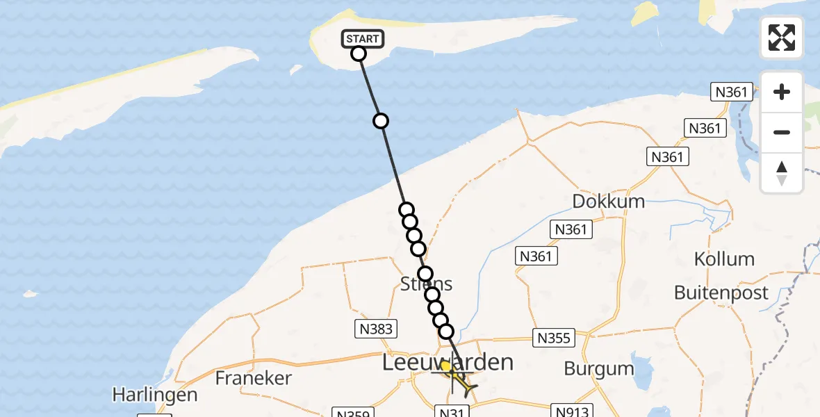 Routekaart van de vlucht: Ambulancehelikopter naar Leeuwarden, Looweg