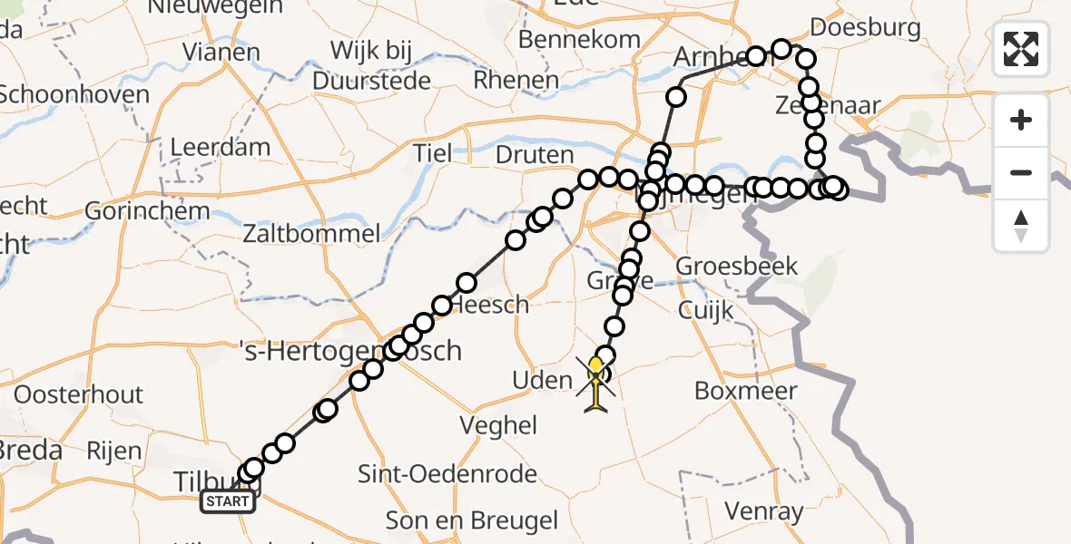 Routekaart van de vlucht: Lifeliner 3 naar Vliegbasis Volkel, Volkstuinen