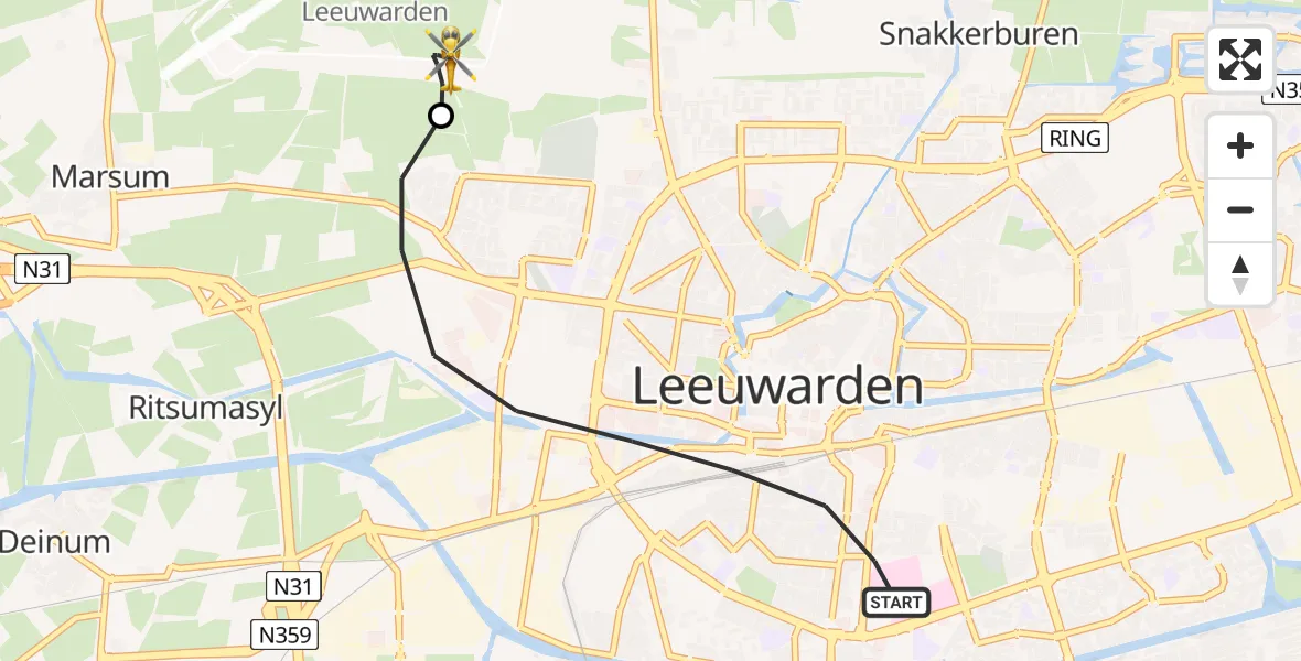 Vluchtroute Ambulancehelikopter Leeuwarden - Vliegbasis Leeuwarden, 07 juli 2025, 16:27