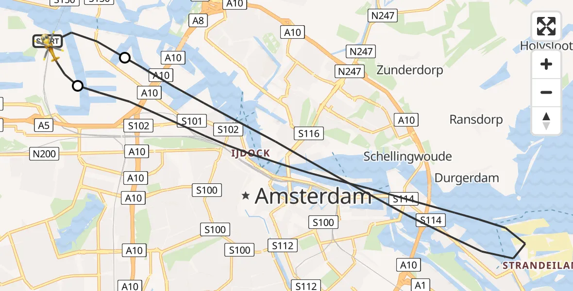 Vluchtroute Traumahelikopter Amsterdam Heliport - Amsterdam Heliport, 07 juli 2025, 16:36