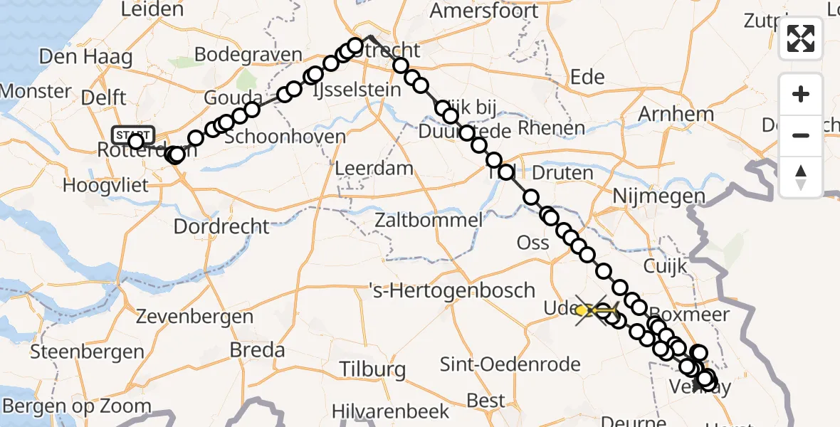 Routekaart van de vlucht: Politiehelikopter naar Vliegbasis Volkel, Kastrupbaan