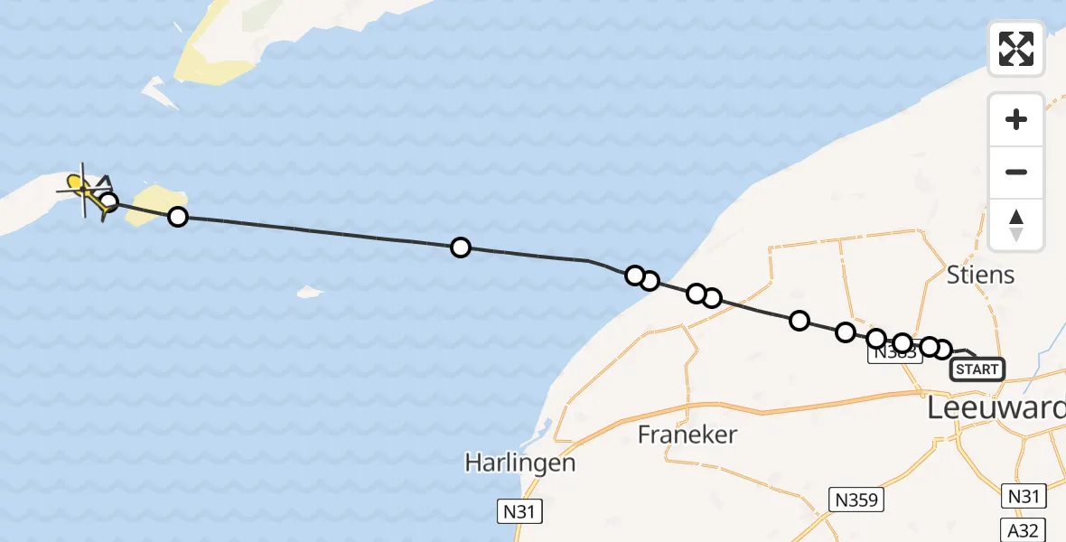 Routekaart van de vlucht: Ambulancehelikopter naar Vlieland Heliport, Buitengebied Noordwest