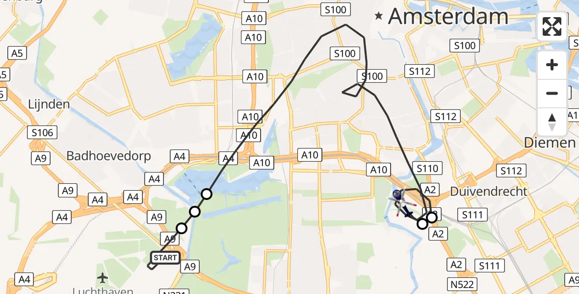 Vluchtroute Politiehelikopter Schiphol - Amsterdam, 07 juli 2025, 19:05