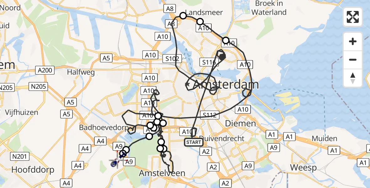 Vluchtroute Politiehelikopter Amsterdam - Schiphol, 07 juli 2025, 19:29