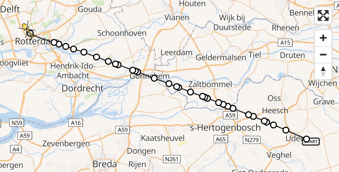 Routekaart van de vlucht: Politieheli naar Rotterdam The Hague Airport, Mandenmakerstraat