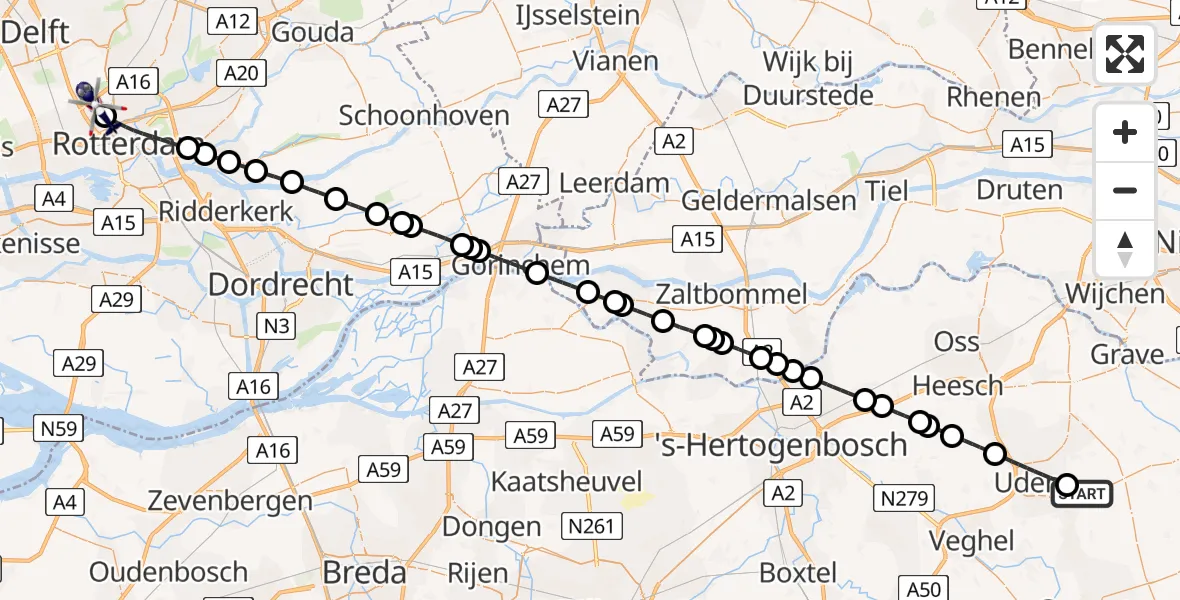 Vluchtroute Politiehelikopter Vliegbasis Volkel - Rotterdam The Hague Airport, 07 juli 2025, 19:46