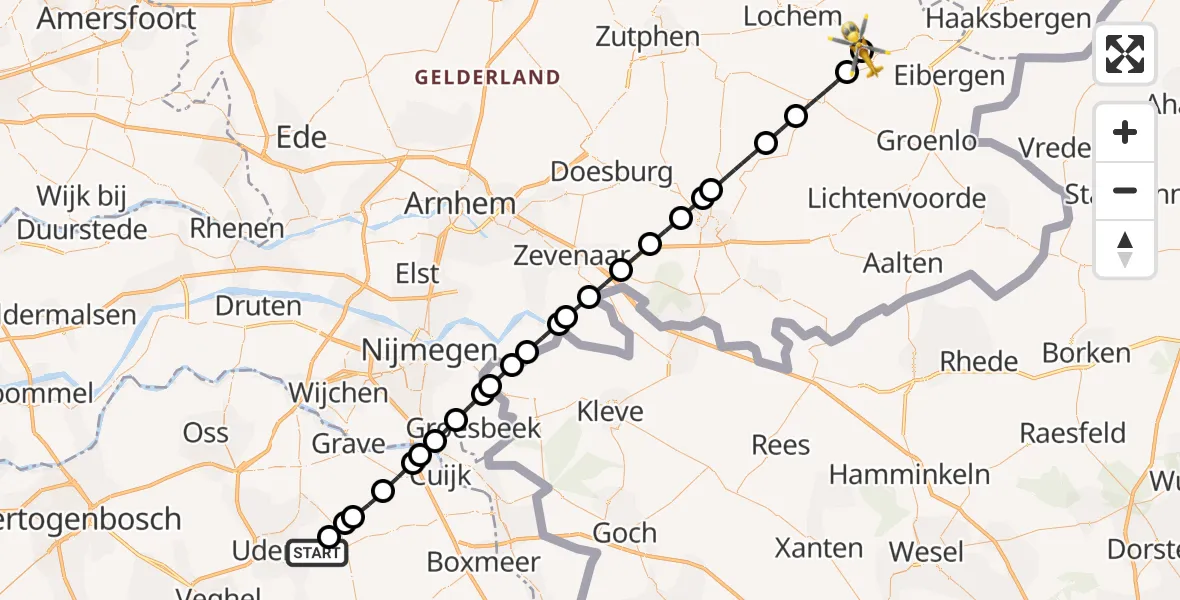 Vluchtroute Traumahelikopter Vliegbasis Volkel - Geesteren, 07 juli 2025, 20:57