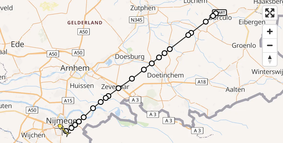 Routekaart van de vlucht: Lifeliner 3 naar Radboud Universitair Medisch Centrum, Heure