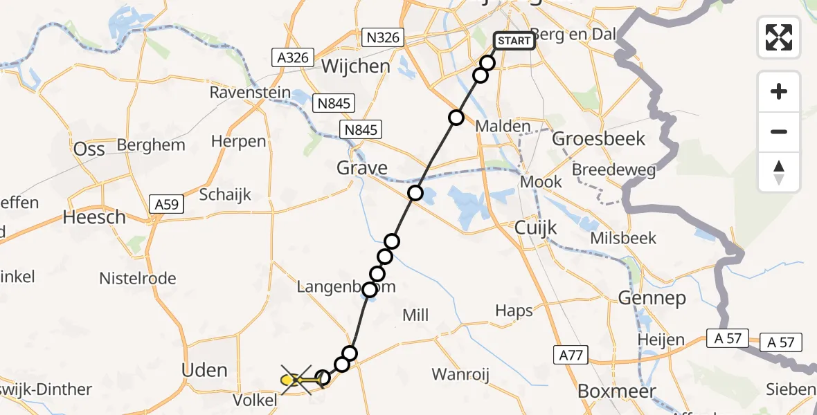 Routekaart van de vlucht: Lifeliner 3 naar Vliegbasis Volkel, Sint Jacobslaan