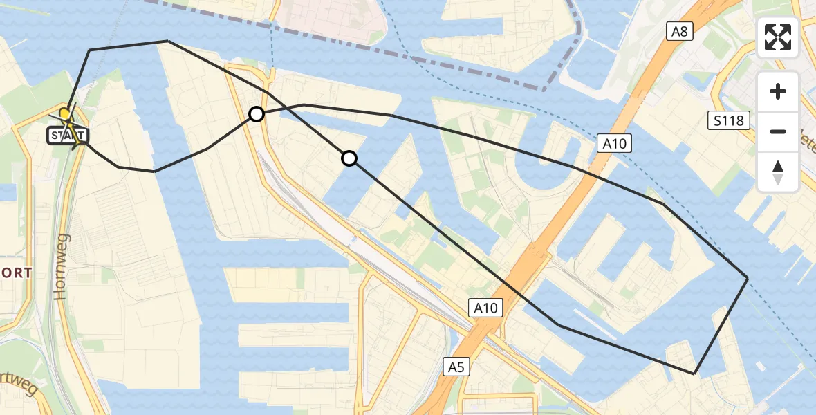 Routekaart van de vlucht: Lifeliner 1 naar Amsterdam Heliport, Belangenvereniging tuinders Zaanderhorn