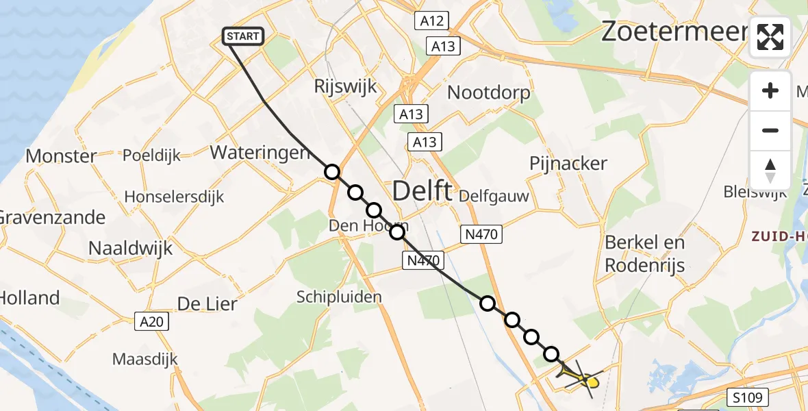 Routekaart van de vlucht: Lifeliner 2 naar Rotterdam The Hague Airport, Nieuwendamlaan