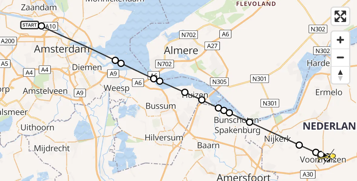 Routekaart van de vlucht: Lifeliner 1 naar Voorthuizen, Kajuitweg