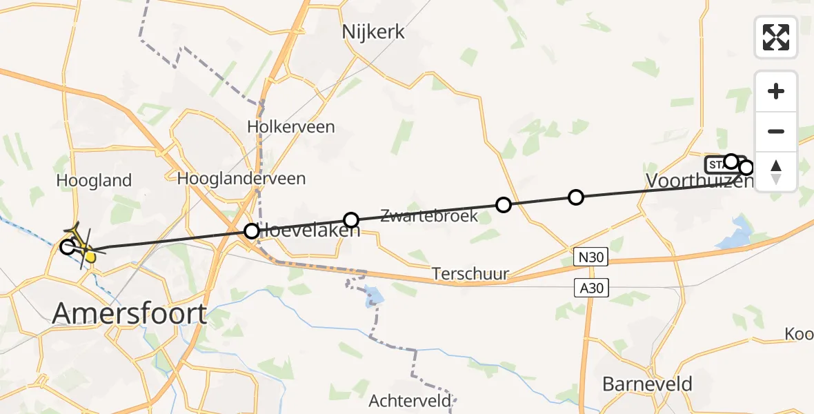 Routekaart van de vlucht: Lifeliner 1 naar Hoogland, Jan de Jagerweg