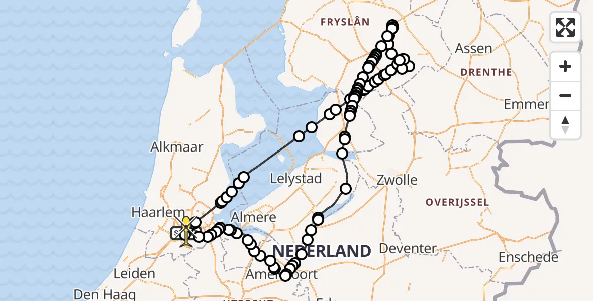 Routekaart van de vlucht: Politieheli naar Schiphol, Aalsmeer