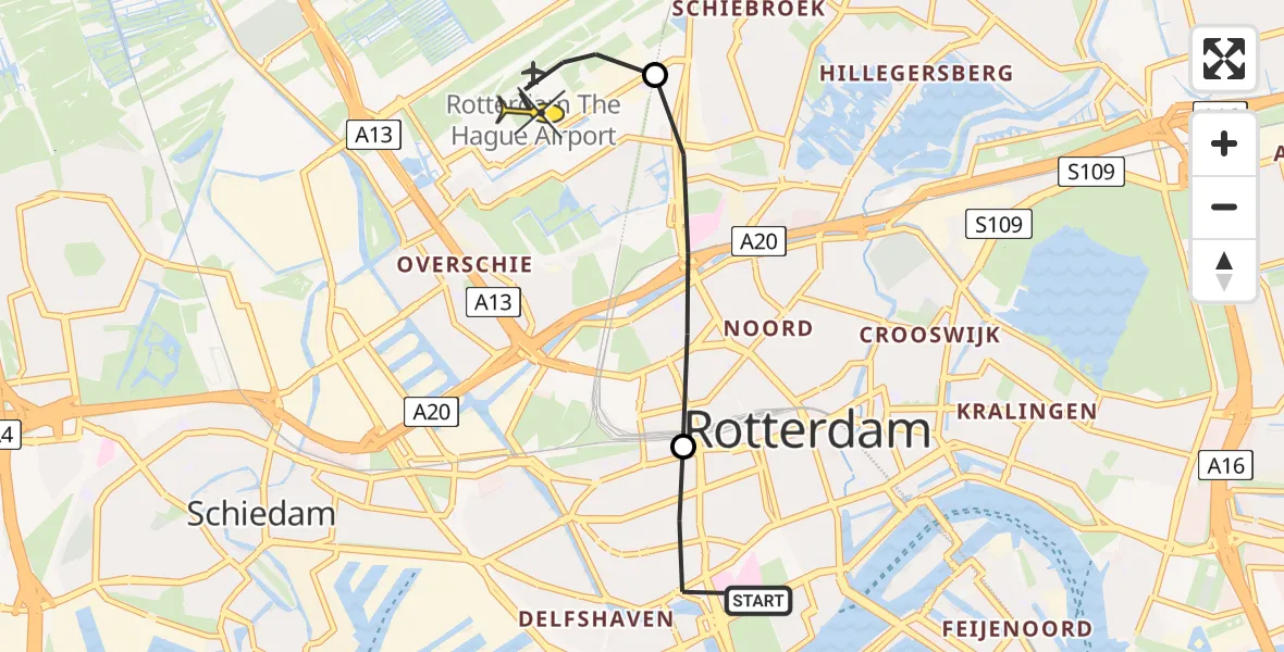 Routekaart van de vlucht: Lifeliner 2 naar Rotterdam The Hague Airport, Westzeedijk