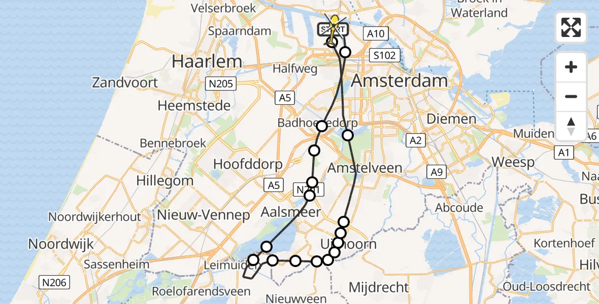 Routekaart van de vlucht: Lifeliner 1 naar Amsterdam Heliport, Kajuitpad