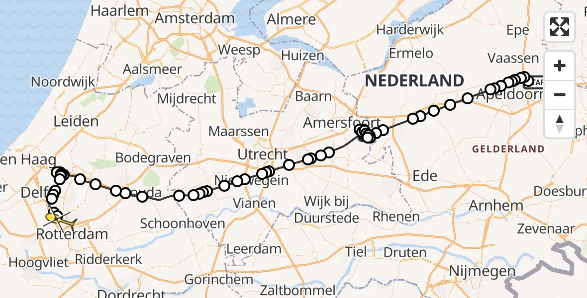 Routekaart van de vlucht: Politiehelikopter naar Rotterdam The Hague Airport, Tiendijkenseweg