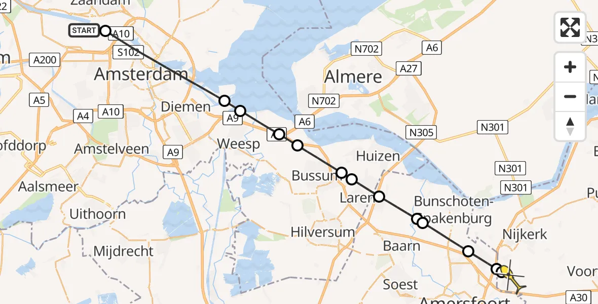 Routekaart van de vlucht: Lifeliner 1 naar Hoevelaken, Dukdalfweg