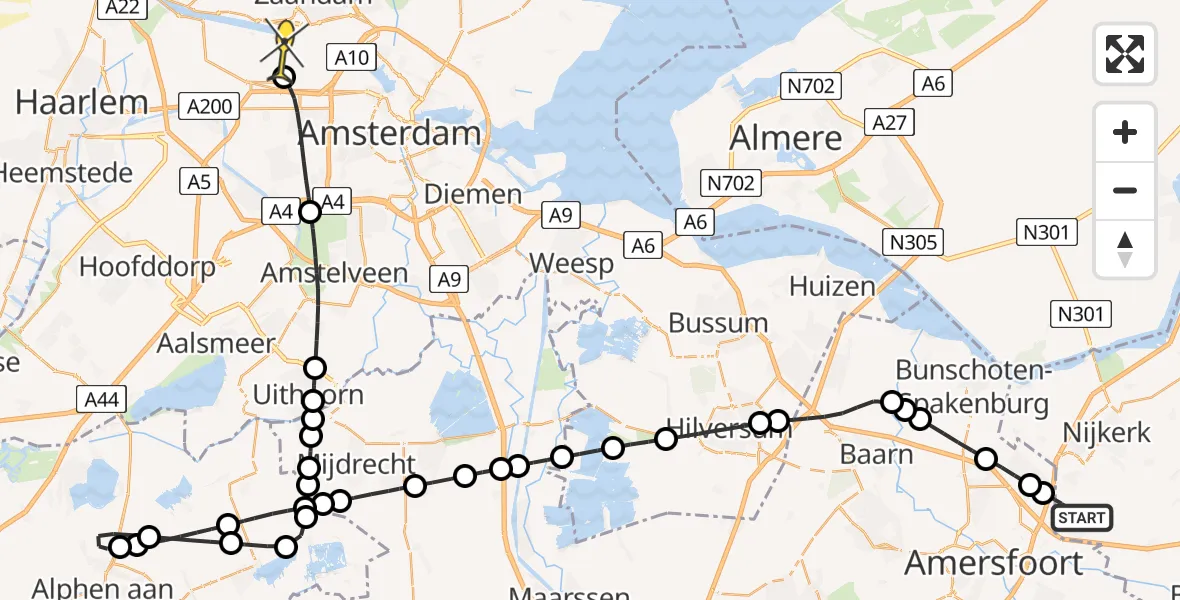 Routekaart van de vlucht: Lifeliner 1 naar Amsterdam Heliport, Veenwal