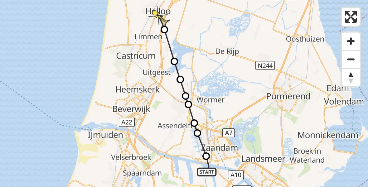 Routekaart van de vlucht: Lifeliner 1 naar Heiloo, Hornweg