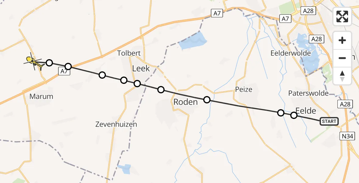 Routekaart van de vlucht: Lifeliner 4 naar Noordwijk, Eskampenweg