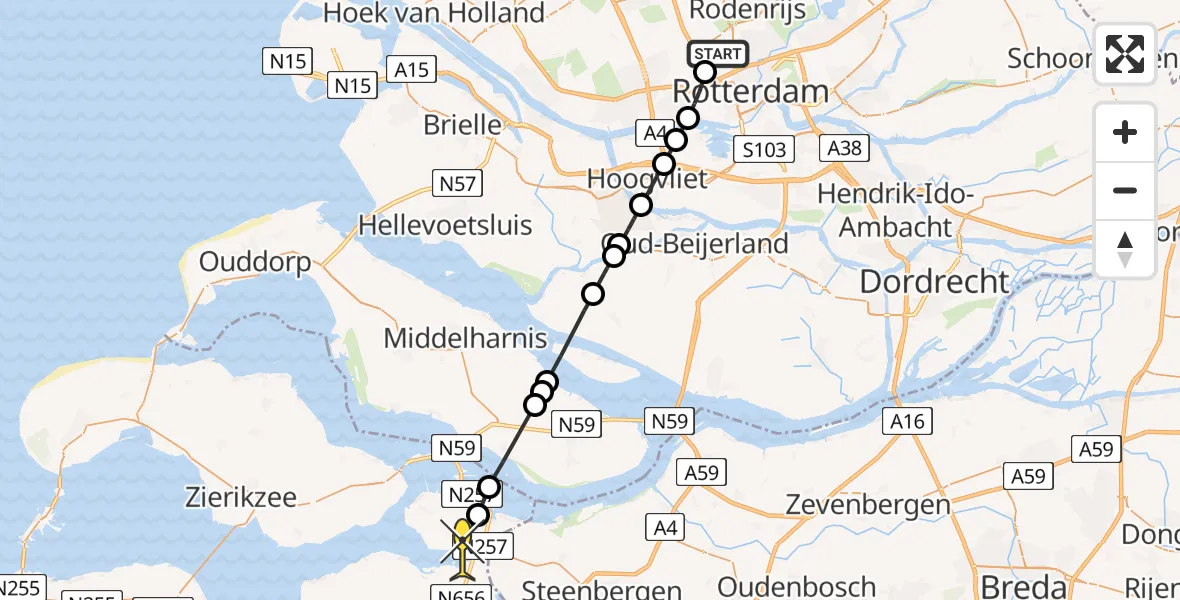 Routekaart van de vlucht: Lifeliner 2 naar Sint Philipsland, Delflandstraat