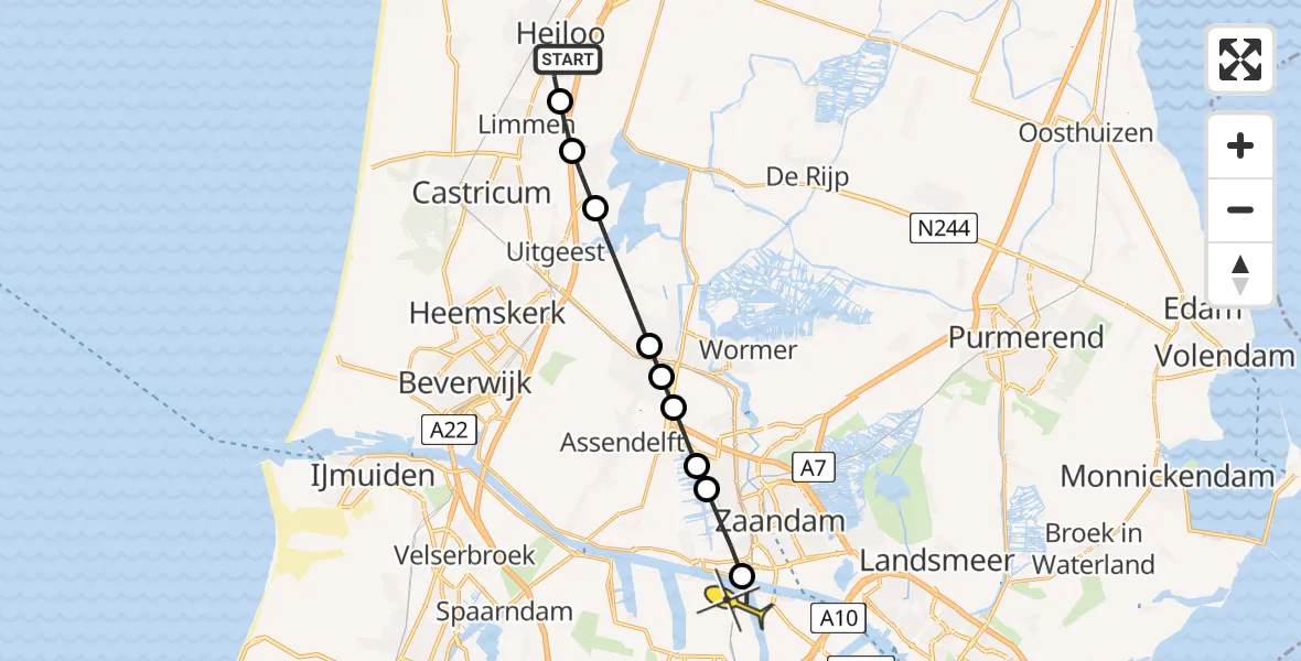 Routekaart van de vlucht: Lifeliner 1 naar Amsterdam Heliport, De Boog
