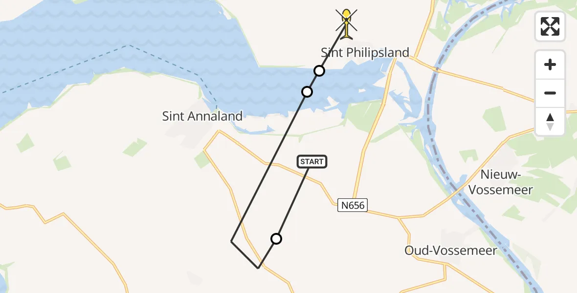 Routekaart van de vlucht: Lifeliner 2 naar Sint Philipsland, Boneputteweg