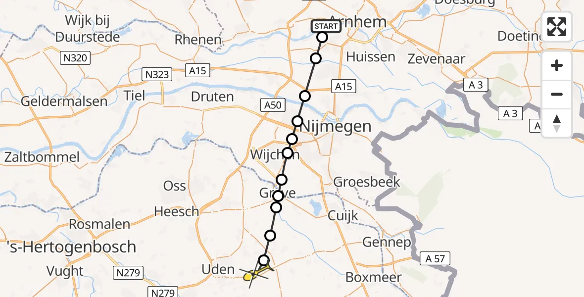 Routekaart van de vlucht: Lifeliner 3 naar Vliegbasis Volkel, Laan van de Bevrijding