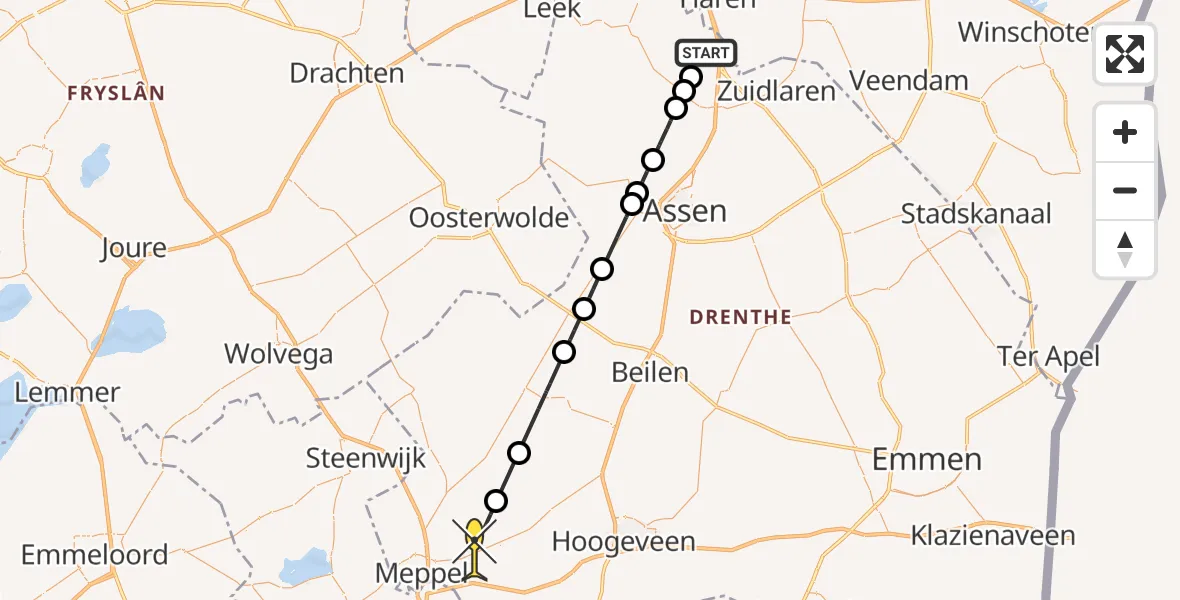 Routekaart van de vlucht: Lifeliner 4 naar Ruinerwold, Moespot