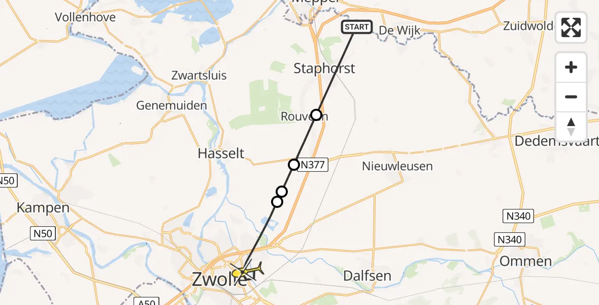 Routekaart van de vlucht: Lifeliner 4 naar Zwolle, Baldersmaatweg